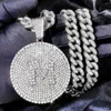 Chains Bling A-Z Letters Pendant Necklace For Men Women Crystal Miami Cuban Link Chain Round Initials Fashion Jewelry