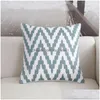 Cushion/Decorative Pillow Blue White Cushion Er Fashion Geometric Embroidery Case For Sofa Bed Car Simple Decorative Ers 45X45Cm Dro Dhy91