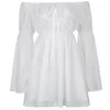 Robes décontractées rose slash cou en mousseline de mousseline de plage blanche robe femme flare manche éteinte épaule sexy mini 2023 sweet girl japon