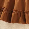 Girl's Dresses 2023 New Kids Dress For Girls 4-7 Years Brown Strap Off Shoulder Short Sleeved Dress Casual Style Vacation Holiday ClothesL231222