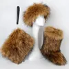 Unissex inverno pele sintética midcalf botas de neve bolsa bolsa bandana conjunto de três peças mulheres fofo raposa sapatos quentes tamanho 3644 231221