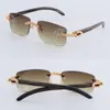 Luxury Moisanite Diamond Diamond Rimless Sunglasses For Women Marable Buffalo Buffalo Men de corne Vintage Léries Lens Lens Big ST289V