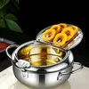 Diepe friteuse met thermometer en deksel roestvrijstalen keukentemperatuurregeling tempura frituren pot compatibel met gas elektrische fornuis inductiekoker YFA1785