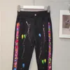 Pantalon de femme luxe diamants colorés en perles pantalons peints de graffitis forage élastique mincer