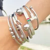 18k Gold Color Cable Wire Round Charm Cuff Bracelet for Women Unisex Stainless Steel Love Bangle Sets Classic Jewelry 231221