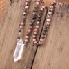 Correntes pretas Rhodonite mala malhas 108 Colar de oração Cura de cristal quartzo pingente joias de ioga