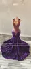 Purple O Neck Long Prom Dress for Black Girls 2024 Pärled Crystal Birthday Party Dresses Sequined aftonklänningar Klänning Robe de Bal 322 es es es es es