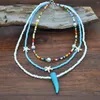 Hänghalsband flerskiktsfröpärlor Pearl Charm Chain Necklace Multi Color String Beaded Turquoises Choker för kvinnor Boho smycken