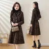Duas peças Vestido de lã de inverno Terno de saia Mulheres elegantes coreanos espetados