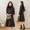 Two Piece Dress Winter Woolen Skirt Suit Women Elegant Korean Thicken Warm Plaid Fashion Short Blazer Casual Evening Party 2-Piece Set