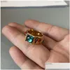 Band Rings Niche Mondo Retro Gemstone Inlaid Ring Light Luxury High Court Style Gold Index Finger Ins Fashion All-Match Jewelry Gift Dhsqz