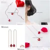 Dangle & Chandelier Sier Simple Red Crystal Hearts Chain Earrings 925 Sterling Aaa Cubic Zirconia Drop Earring For Women 210707 Drop Dhkf6