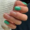 False Nails 패션 뷰티 도구 24pcs 발레 가짜 손톱 중간 긴 정사각형 순수한 녹색 예술 흰색 잔물결 작은 신선한 착용 가능