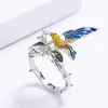 Kreatywny ręcznie robiony emalia trzyczęściowy zestaw dla damskiej kolibry pierścień Naszyjnik Zwierzę