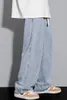 Mäns jeans 2023 Korean Fashion Lose Classic Straight Baggy Wide Len Denim Trousers Hip Hop Pants 3XL Black Blue L55
