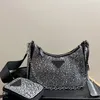 Luxury designer women's shoulder bag full of diamonds sparkling diamond cross-body bag nylon chain shoulder bag messenger bag hobo bindle