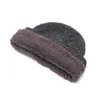 Berets Velvet Beanie Hat Warm Dome Dome Men's Winter Knit with Freece Lining Windproof Disual Skullies Prog