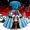 Casual Dresses Women Christmas Print Short Sleeve Evening Party Prom Dress Lace Up Belt Plus-size Swing för Vestido