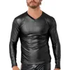 Magliette da uomo uomo lucido bagnato maglietta a maniche lunghe top sottile blusa camicetta da ballo costume faux in vetro da discoteca da discoteca lucida