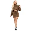 Arbeitskleider Skmy Kleidung für Frauen 2023 Herbst Winter Night Club Outfit sexy Kapuzekrawatte Crop Top Solid Color Rock Set zwei Stücke