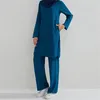 Vêtements ethniques Les femmes se fixent des musulmans deux pièces conviennent à l'islam longs chemises Tops et pantalon droit pantalon lâche tenues de dinde abaya