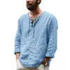 Men's T Shirts Men Spring T-shirt Casual O-neck Solid Color Vintage Drawstring Daily Wear Loose Long Sleeves Summer Top Clothes