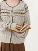 Cardigan tricoté vintage Femmes coréennes Fashion brodée Jacquard Sweater femelle Automne à manches longues simples tricots 231221