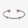 100% 925 Sterling Silver Rose Gold Moments Snake Chain Style Open Bangle Fashion Wedding Engagement Sieraden Acessories maken For337B