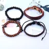 Bangle Punk Vintage Multilayer Genuine Leather Bracelet Men Fashion Braided Handmade Wood Beads Rope Wrap Bracelets & Bangles Male Gift