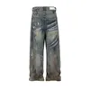 Jeans masculinos graffiti Mangueira danificada lavagem folgada para homens e mulheres streetwear y2k calças de jeans de grandes dimensões