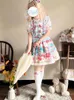 Casual Dresses Kimokokm Lovely Lolita Princess JSK Dress Square Collar Strawberry Printing Bow spetsar Ruffles ärmlös söt Camisole