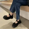 Scarpe eleganti Spring/Autunno Women Round Toe Platform Slip Leather per Sweet Button Black Mary Janes Pumpe