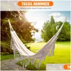 Hammocks Tassels Hammock Boho Style Brazilian Rame Fringed Deluxe Double Net Cotton Swing Chair Hanging Bed 220606 Drop Delivery Home Dhibg