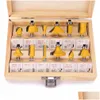 Power Tool Set 12st Milling Cutter Router Bit Set 8mm Wood Carbide Shank Mill Woodworking Triming Gravering Cuting Cutting Tools D DH4RH