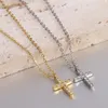 Pendant Necklaces Ins 18K Gold Plated Stainless Steel Cross CZ Stone Necklace For Women Waterproof Hypoallergenic Jewelry Gift