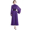 Lantern Rleeve Vintage Dontażowa sukienka Purple Woman Designer O Neck Slim Elegant Fit Formal Party Planowane sukienki szat 2024 Spring Fall Runway Holiday Ballgown