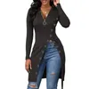 Blouses pour femmes Zipper Femmes Top Elegant V Blouse à manches longues avec une sangle à ourlet à hauteur haute