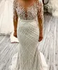 2024 Morden African Wedding Dress Detachable Train Long Sleeves Heavy Handwork Beads Sequins Bride Fromal Gowns Vestidos De Novia