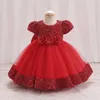 Vestidos de menina arco de Natal bebê menina vestido infantil lantejoulas de 1º aniversário de festas vermelhas casamentos de casamento vestidos para garotas de renda de renda princesa gownl231222