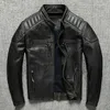 Herenjacks Eerste laag Cowhide Motorfiets Echte lederen kleding Vintage jas jas Hoge kwaliteit