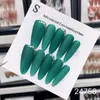 Falska naglar grön jade lång mandelform avtagbar återanvändbar högkvalitativ handgjorda tryck på med effekt och lyxig stil