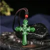 Certifierad 100% naturlig Hetian Afghan Jade Carved Cross Pendant Necklace Charm smycken smycken Amulet Lucky229e