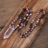 Catene rhodonite nere mela perle 108 collana di preghiera guarigione cristallo quarzo punto ciondolo yoga gioielli