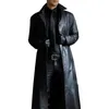 Men's Trench Coats Fall Men Jacket Streetwear Faux Leather Coat With Turn-down Collar Slim Fit Long Sleeve Windproof Solid For