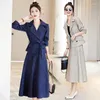 Zweiteilige Kleider Mode Frauen Herbst Office Outfit Vintage Lady Double Breasted Short Blazer Coat Anzug Jacke High Taille Midi Rock 2 Sets