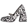 Elbise Ayakkabı Pompaları 2024 Moda Leopar Baskı Mary Jane Chunky Heels Toe Toe Single