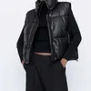 女性のベストファッションストリートウェアふくらんでいるベスト冬の厚いパーカージャケットブラックプーコートフェイクレザーダウンウエストコートルーズレディベストJ231222
