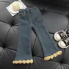 Jeans en toison pour filles Hiver New Children's Vintage Blue Hairball épais Bell Bottoms