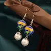 Kolczyki Dangle Mywiny Pearls Ethnic Cloisonne Copper Vintage Fashion Jewelry for Women Girl Prezent