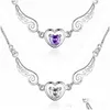 Jewelry 925 Sterling Sier Pendant Necklace Angel Wings Female Purple Zircon Love Heart Shaped Drop Delivery Wedding , Party Events Wed Dhtgf